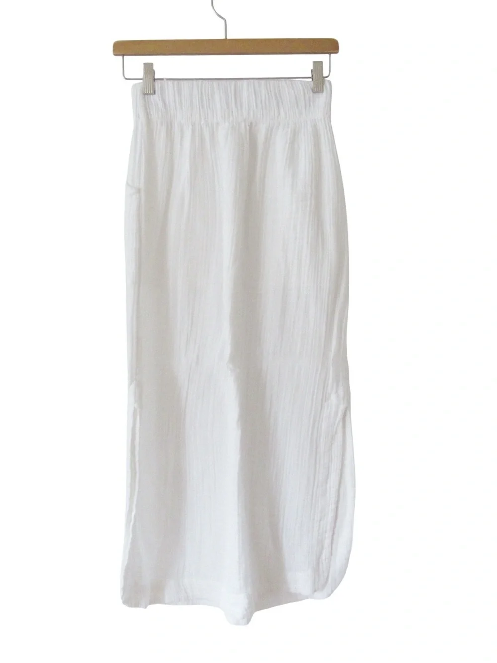 Free People White Gauzy Cotton Maxi Skirt XS Side Slits Summer Beach Breezy